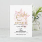 Roze Butterfly Baby shower Invitation Kaart (Staand voorkant)