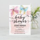 Roze Butterfly Baby shower Invitation Kaart (Staand voorkant)
