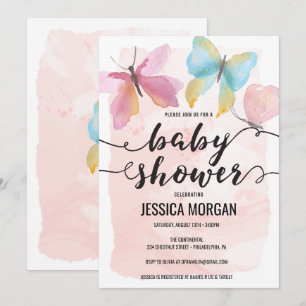 Roze Butterfly Baby shower Invitation Kaart