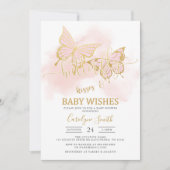 Roze Butterfly Baby shower Invitation Sjabloon Kaart (Voorkant)