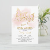 Roze Butterfly Baby shower Invitation Sjabloon Kaart (Staand voorkant)
