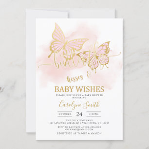 Roze Butterfly Baby shower Invitation Sjabloon Kaart