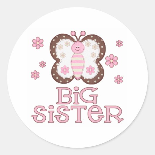 Roze Butterfly Big Sister Ronde Sticker (Voorkant)