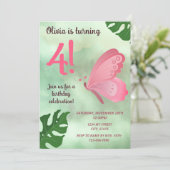 Roze Butterfly Birthday Invitation Kaart (Staand voorkant)