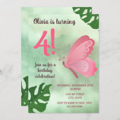 Roze Butterfly Birthday Invitation Kaart (Voorkant / Achterkant)