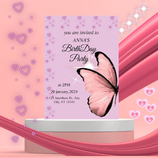 Roze Butterfly Birthday Invitation Kaart