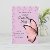 Roze Butterfly Birthday Invitation Kaart (Staand voorkant)