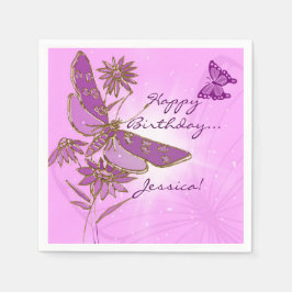 Roze Butterfly Birthday Napkins Servet