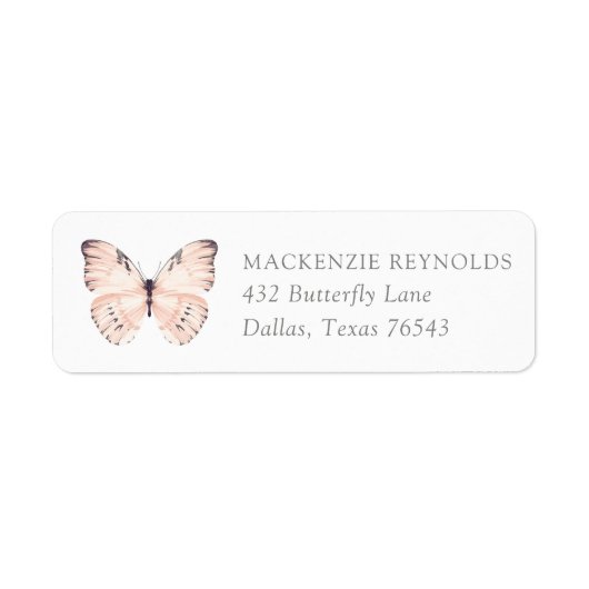 Roze Butterfly Birthday Party Return Address Etiket (Voorkant)