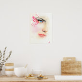 Roze Butterfly Blue Eye Fantasy Art POSTER (Keuken)