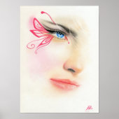 Roze Butterfly Blue Eye Fantasy Art POSTER (Voorkant)