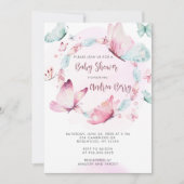 Roze Butterfly Boho Baby shower Kaart (Voorkant)
