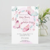 Roze Butterfly Boho Baby shower Kaart (Staand voorkant)