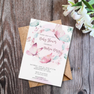 Roze Butterfly Boho Baby shower Kaart