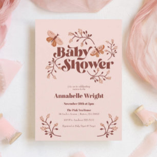 Roze Butterfly Boho Baby shower Kaart