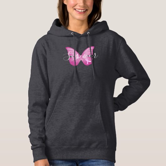 Roze Butterfly Breast Cancer Survivor Hoodie (Voorkant)