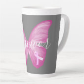 Roze Butterfly Breast Cancer Survivor Latte Mok (Rechterhoek)
