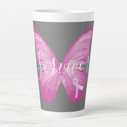 Roze Butterfly Breast Cancer Survivor Latte Mok (Voorkant)