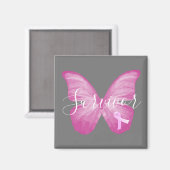 Roze Butterfly Breast Cancer Survivor Magneet (Voorkant / Achterkant)
