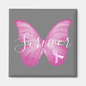 Roze Butterfly Breast Cancer Survivor Magneet (Voorkant)