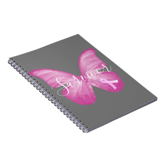 Roze Butterfly Breast Cancer Survivor Notitieboek (Rechterzijde)