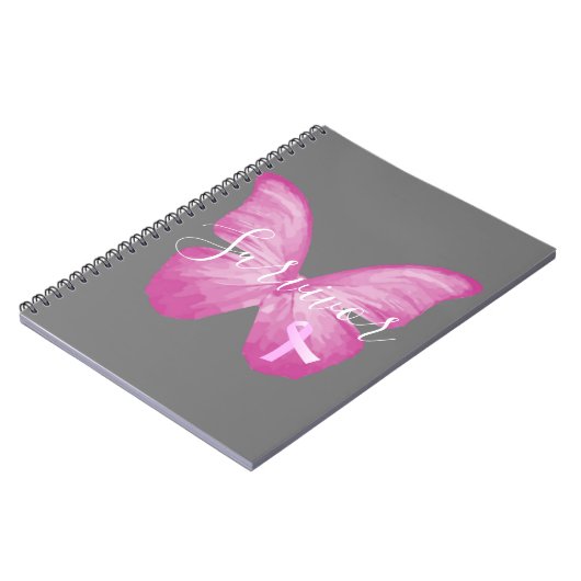 Roze Butterfly Breast Cancer Survivor Notitieboek (Linkerzijde)