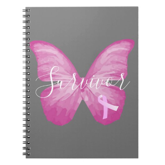 Roze Butterfly Breast Cancer Survivor Notitieboek (Voorkant)
