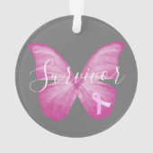 Roze Butterfly Breast Cancer Survivor Ornament (achterkant)