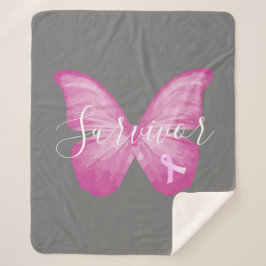 Roze Butterfly Breast Cancer Survivor Sherpa Deken