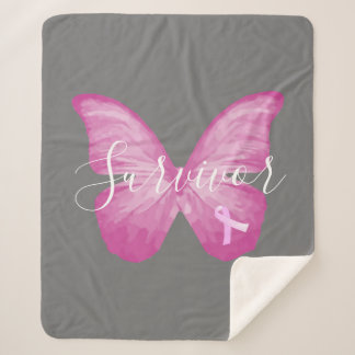 Roze Butterfly Breast Cancer Survivor Sherpa Deken