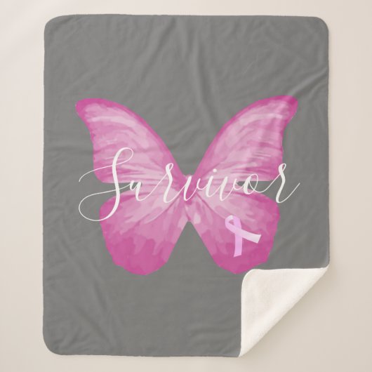Roze Butterfly Breast Cancer Survivor Sherpa Deken (Voorkant)