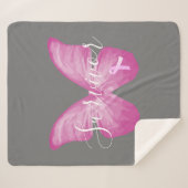 Roze Butterfly Breast Cancer Survivor Sherpa Deken (Voorkant (horizontaal))