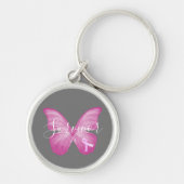 Roze Butterfly Breast Cancer Survivor Sleutelhanger (Voorkant)