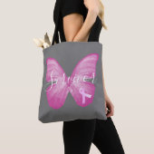 Roze Butterfly Breast Cancer Survivor Tote Bag (Dichtbij)