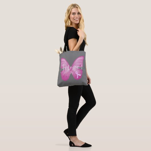 Roze Butterfly Breast Cancer Survivor Tote Bag (Op model)