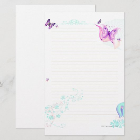 Roze Butterfly Briefpapier (Voorkant / Achterkant)