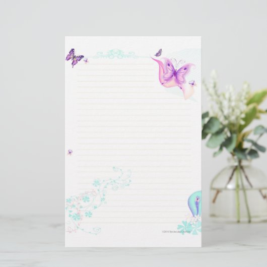 Roze Butterfly Briefpapier (Staand voorkant)