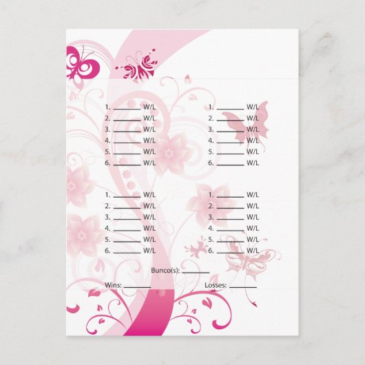 Roze Butterfly Bunco-kaart/Briefkaart blad Briefkaart (Voorkant)