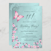 Roze Butterfly Cherry Blossom Turquoise Kaart (Voorkant / Achterkant)