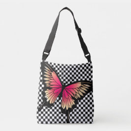 Roze Butterfly Classic Checker Cross Body Canvas t Crossbody Tas