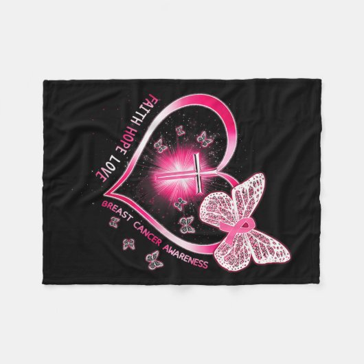 Roze Butterfly Cross Faith Hope Love Breast Cancer Fleece Deken (Voorkant (Horizontaal))