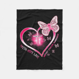 Roze Butterfly Cross Faith Hope Love Breast Cancer Fleece Deken