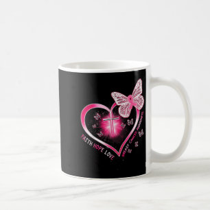Roze Butterfly Cross Faith Hope Love Breast Cancer Koffiemok