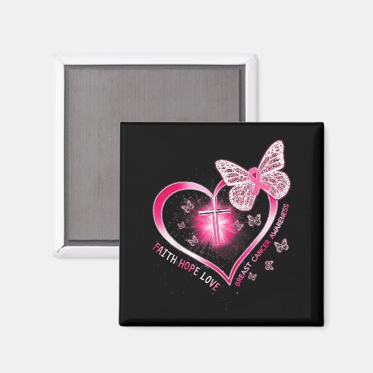 Roze Butterfly Cross Faith Hope Love Breast Cancer Magneet (Voorkant / Achterkant)