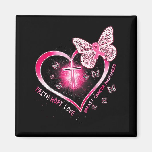 Roze Butterfly Cross Faith Hope Love Breast Cancer Magneet (Voorkant)