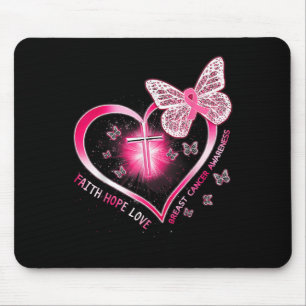 Roze Butterfly Cross Faith Hope Love Breast Cancer Muismat