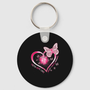 Roze Butterfly Cross Faith Hope Love Breast Cancer Sleutelhanger