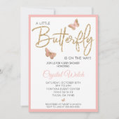 Roze Butterfly en Glitter Baby shower Invitation Kaart (Voorkant)