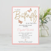 Roze Butterfly en Glitter Baby shower Invitation Kaart (Staand voorkant)