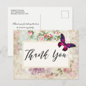Roze Butterfly en Shabby  Rozen Hartelijk dank Briefkaart (Voorkant / Achterkant)
